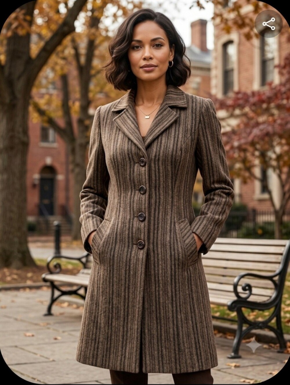 Women's Brown Pinstripe Trench Coat by